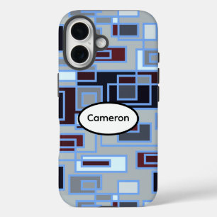 Retro Blue and Grey Rectangles iPhone 16 Case
