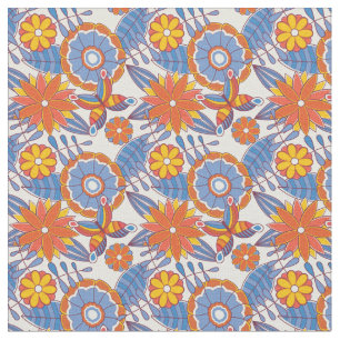 Retro Blue and Orange Floral Fabric