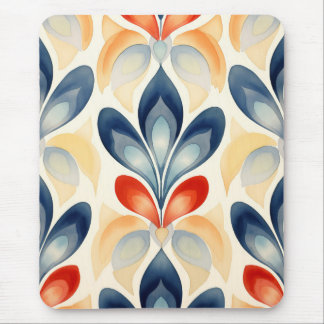 Retro Blue and Orange Floral Mouse Pad