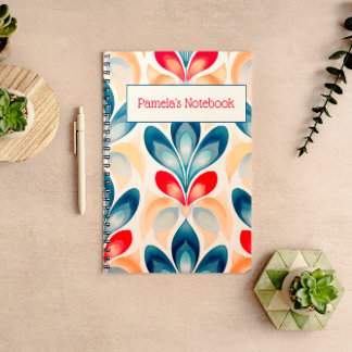 Retro Blue and Orange Floral Notebook