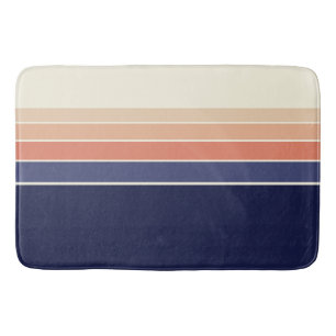 Retro Blue and Peach Striped Bath Mat