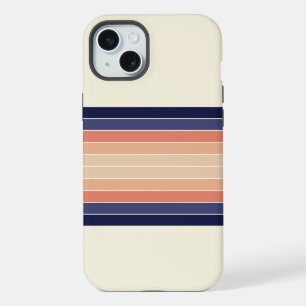 Retro Blue and Peach "Surfboard" Striped  iPhone 15 Plus Case