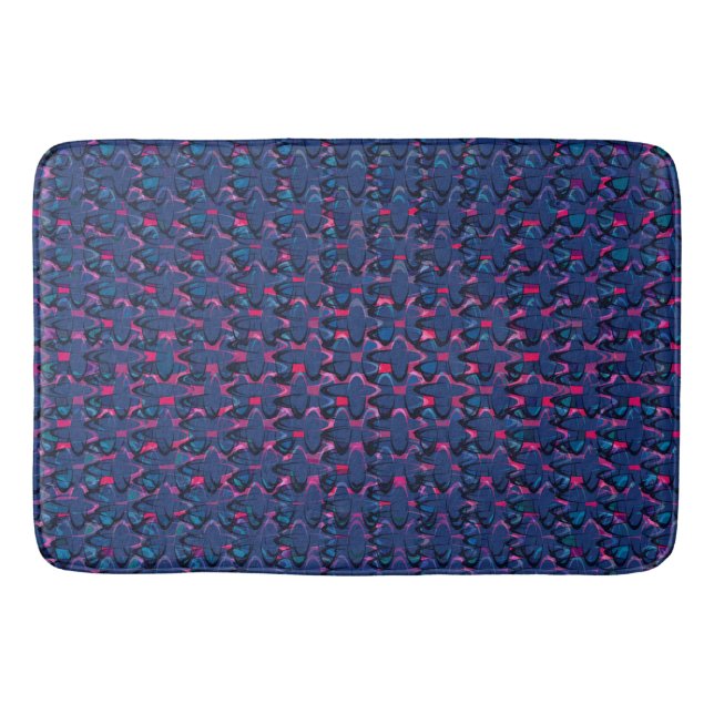 Retro blue and pink pattern bath mat (Front)