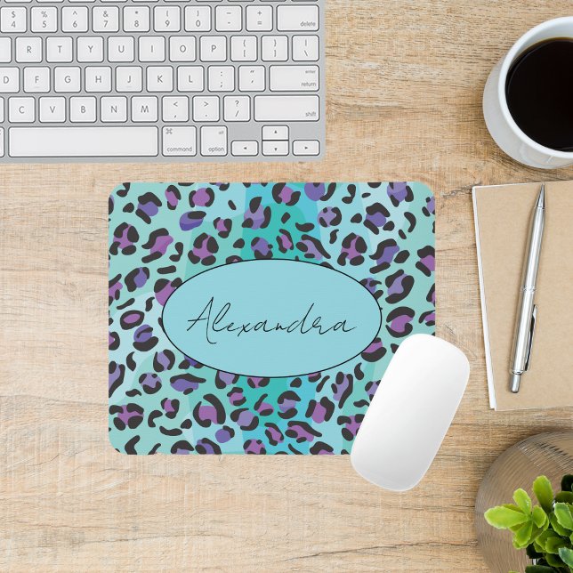 Retro Blue and Purple Leopard Print Mouse Pad (Creator Uploaded)