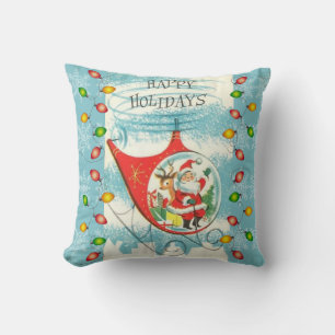 Retro Blue and Santa Claus flying a Helicopter Cushion