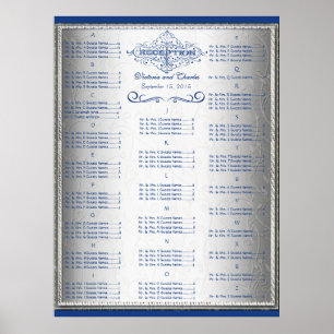 Retro Blue and Silver Wedding Guest Seating Chart