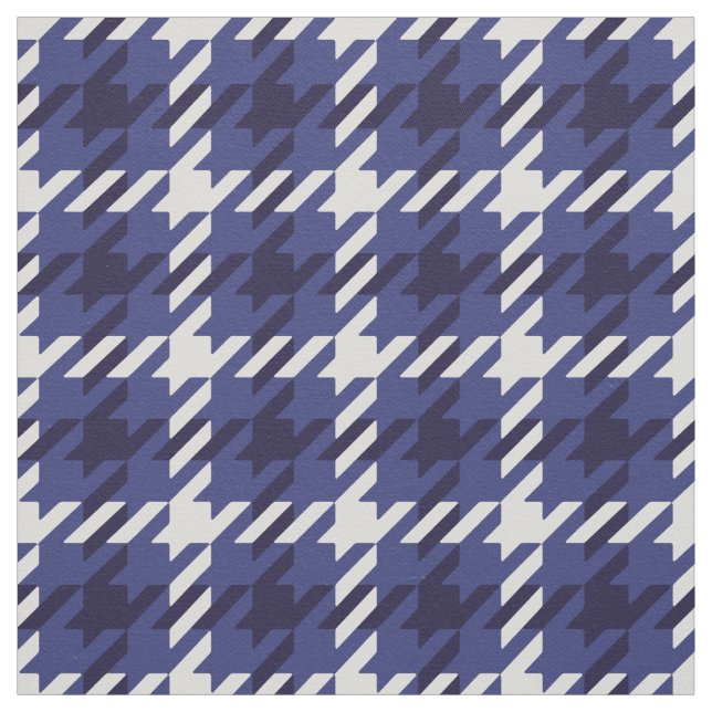 Retro blue and white houndstooth plaid pattern fabric (Swatch)