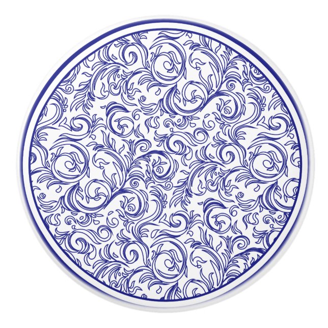 Retro Blue and White Pattern Ceramic Knob (Front)