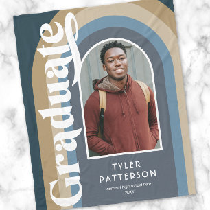 Retro Blue Arch Photo 2025 Graduation Fleece Blanket