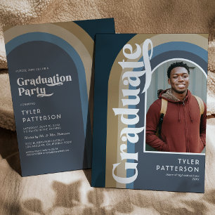 Retro Blue Arch Photo 2026 Graduation Party Invitation