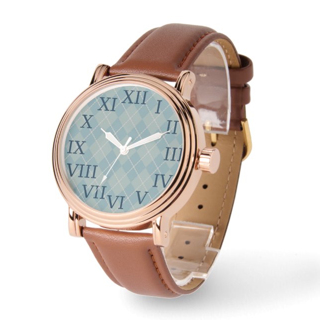 Retro Blue Argyle Watch  (Angle)