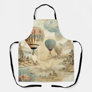 Retro Blue Balloon Antique Travel Landscape Apron