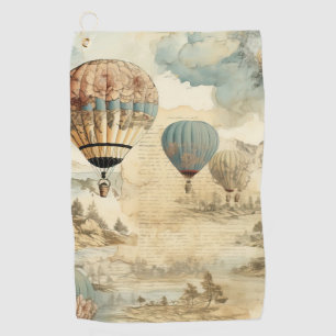 Retro Blue Balloon Antique Travel Landscape Golf Towel