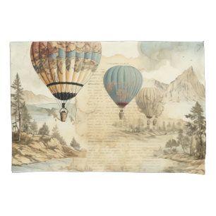 Retro Blue Balloon Antique Travel Landscape Pillowcase