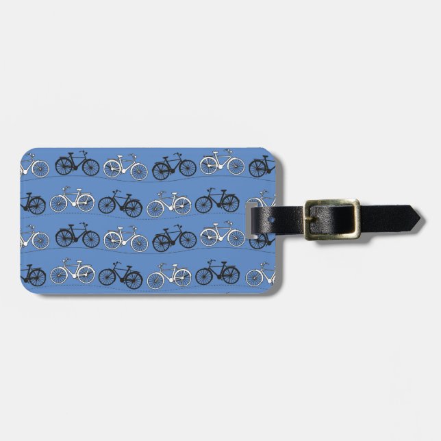 Retro Blue Bicycle Pattern Luggage Tag (Front Horizontal)