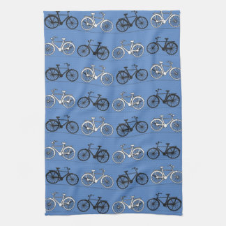 Retro Blue Bicycle Pattern Tea Towel