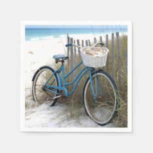 Retro Blue Bicycle with Seashells Napkin