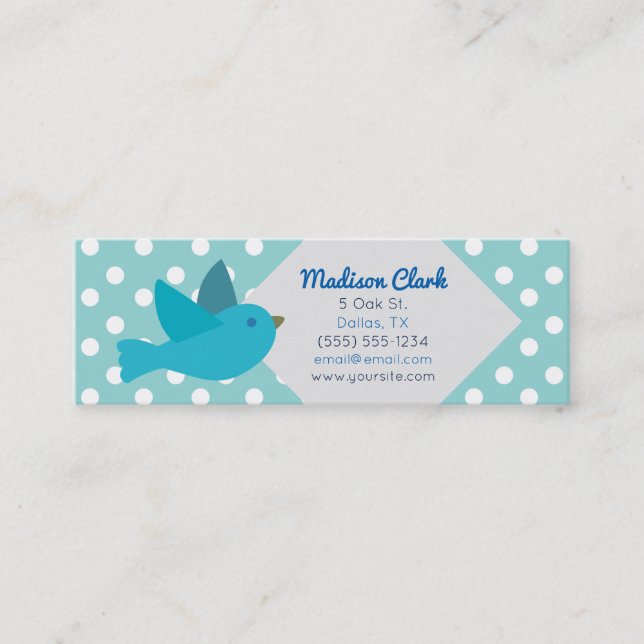 Retro Blue Bird with Polka Dots Business Cards (Front)