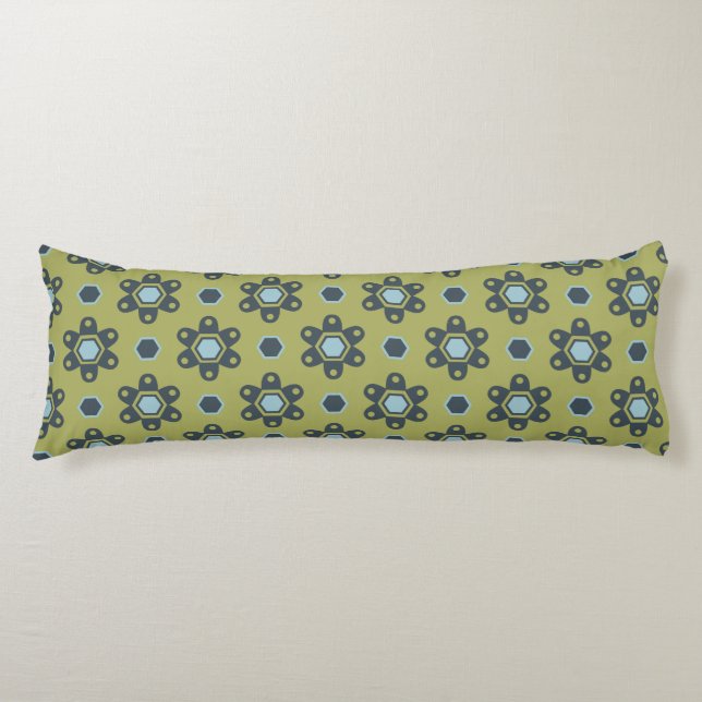 Retro Blue & Black Daisies on Green Floral Pattern Body Cushion (Front)
