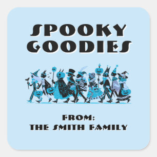 Retro Blue&Blue Spooky Goodies Halloween Square Sticker