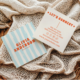 Retro Blue Bold 70's Boho Groovy Unique Trendy Square Business Card