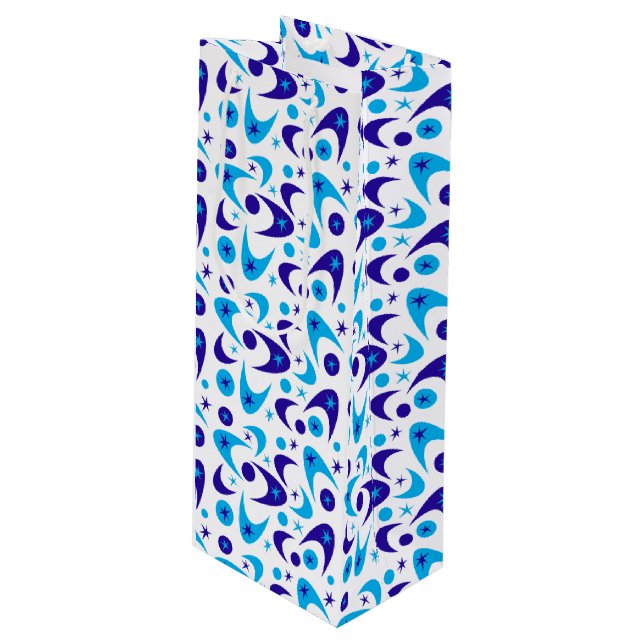 Retro Blue Boomerangs Wine Gift Bag (Front Angled)