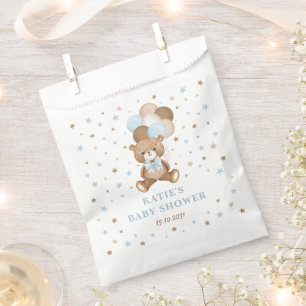 Retro Blue Brown Teddy Bear Balloons Baby Boy Favour Bag