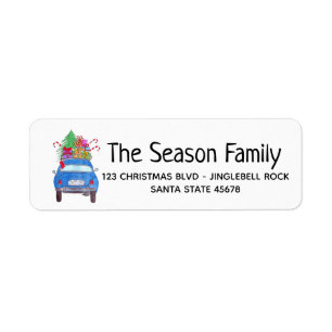 Retro Blue Car with Christmas Gifts Return Address Label