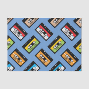 Retro Blue cassette pattern birthday 1980s Vintage Tissue Paper