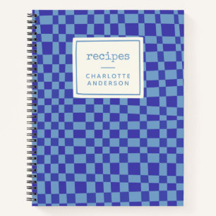 Retro Blue Chequerboard Personalised Recipes Notebook