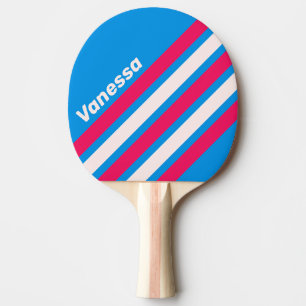 Retro Blue Crush Angled Striping with Name Ping Pong Paddle