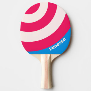 Retro Blue Crush Circle Stripe with Name Ping Pong Paddle