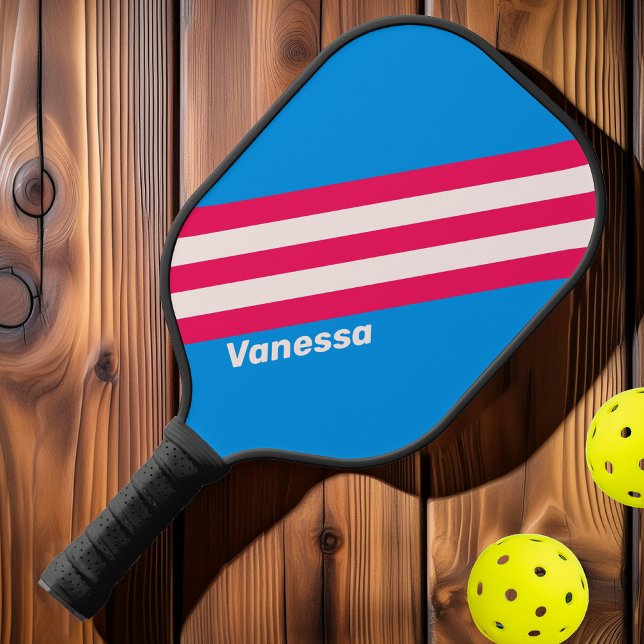 Retro Blue Crush Stripes with Name Pickleball Paddle (Creator Uploaded)