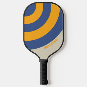 Retro Blue Crush Sunset Circle Stripe with Name Pickleball Paddle