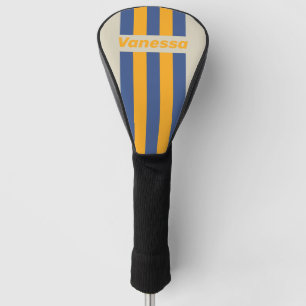Retro Blue Crush Sunset Pin Stripes with Name Golf Head Cover