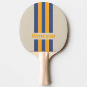 Retro Blue Crush Sunset Pin Stripes with Name Ping Pong Paddle