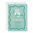 Retro blue curve squiggle wavy wedding photo