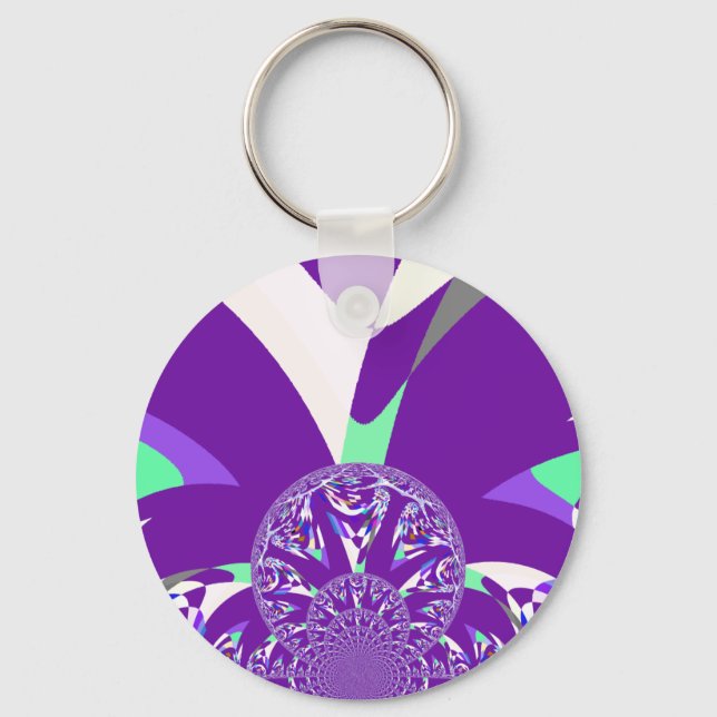 Retro Blue Cyan Kaleidoscope Art Print Key Ring (Front)