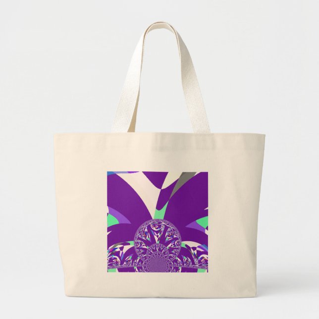 Retro Blue Cyan Kaleidoscope Art Print Large Tote Bag (Front)