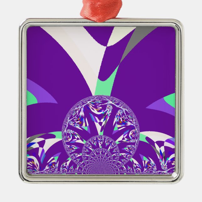 Retro Blue Cyan Kaleidoscope Art Print Metal Tree Decoration (Front)