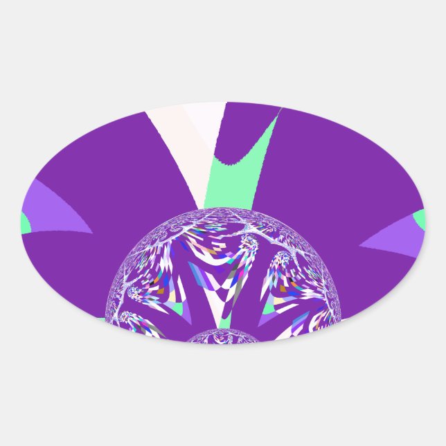 Retro Blue Cyan Kaleidoscope Art Print Oval Sticker (Front)