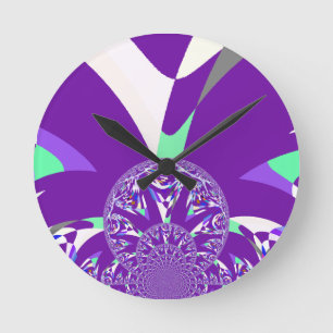 Retro Blue Cyan Kaleidoscope Art Print Round Clock