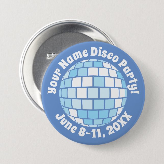 Retro Blue Disco Ball PERSONALIZED Button (Front & Back)