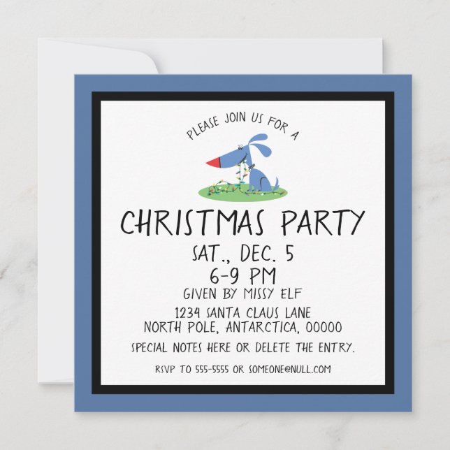 Retro Blue Dog Christmas Invitation (Front)