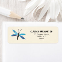 Retro Blue Dragonfly Original Art Return Address
