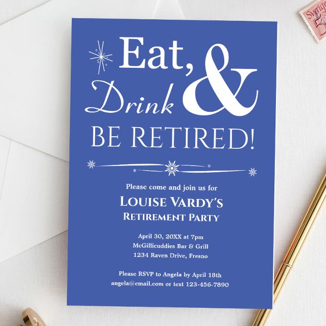 Retro Blue Eat Drink And Be Retired Retirement Invitation (Creator Uploaded)