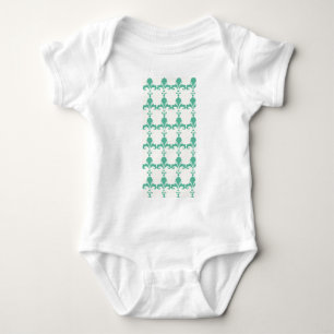 Retro Blue Fleur-De-Lis Pattern Baby Bodysuit
