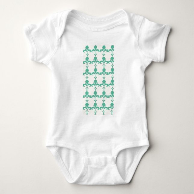 Retro Blue Fleur-De-Lis Pattern Baby Bodysuit (Front)