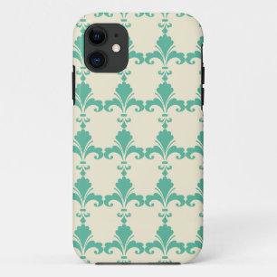 Retro Blue Fleur-De-Lis Pattern iPhone 11 Case