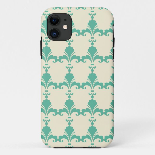 Retro Blue Fleur-De-Lis Pattern Case-Mate iPhone Case (Back)